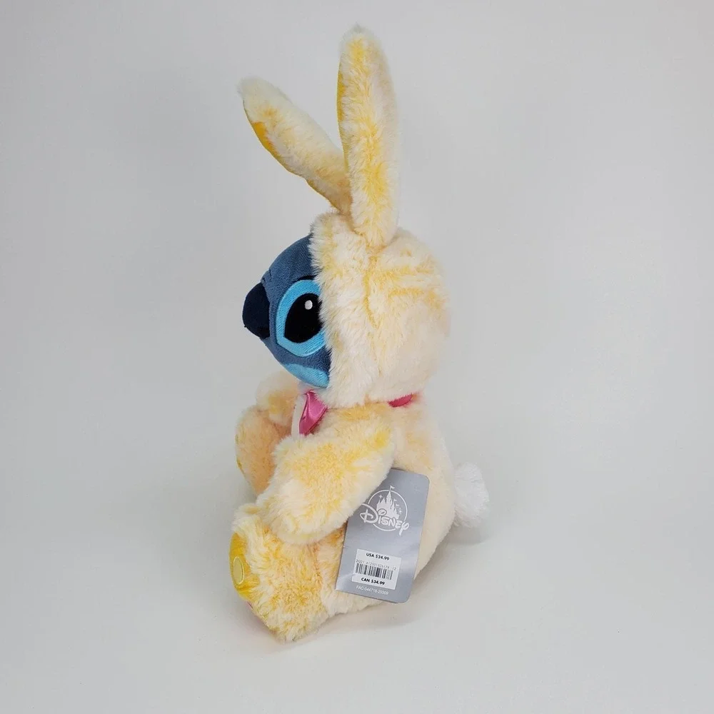 Disney Store 2021 Stitch Easter Bunny Plush Yellow Costume Pink Bow 15 Inch‎ NWT